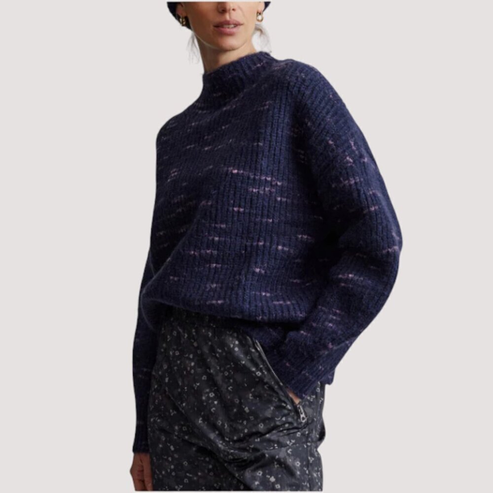 NEW Varley Albion Knit Long Sleeve Crewneck Sweater, Navy, Large